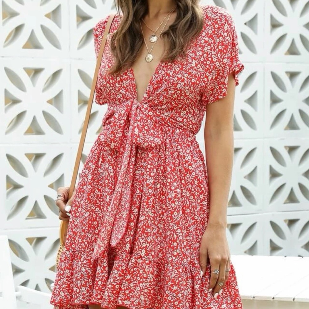 Deep V Floral Dress